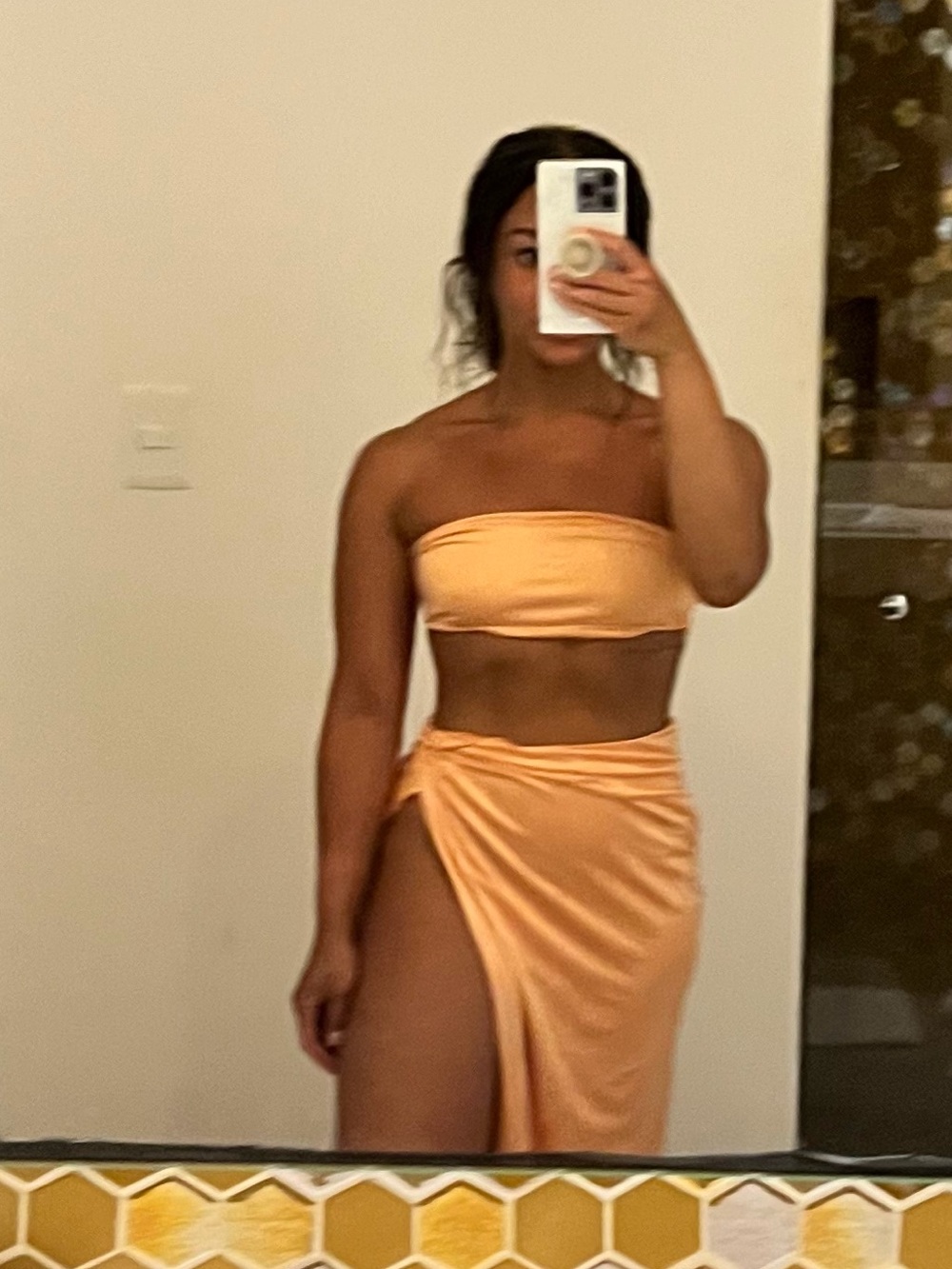 superdown Blush Pink Strapless Bandeau & High-Slit Maxi Set